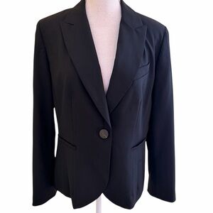 Talbots Vintage Black One Button Stretch Wool Blazer 12